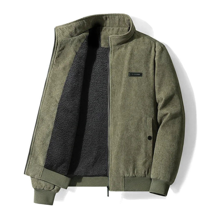 Corduroy Sherpa-Lined Bomber Jacket for Men - Olive Green
