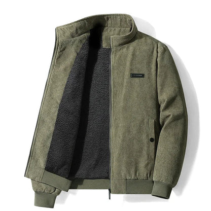 Corduroy Sherpa-Lined Bomber Jacket for Men - Olive Green