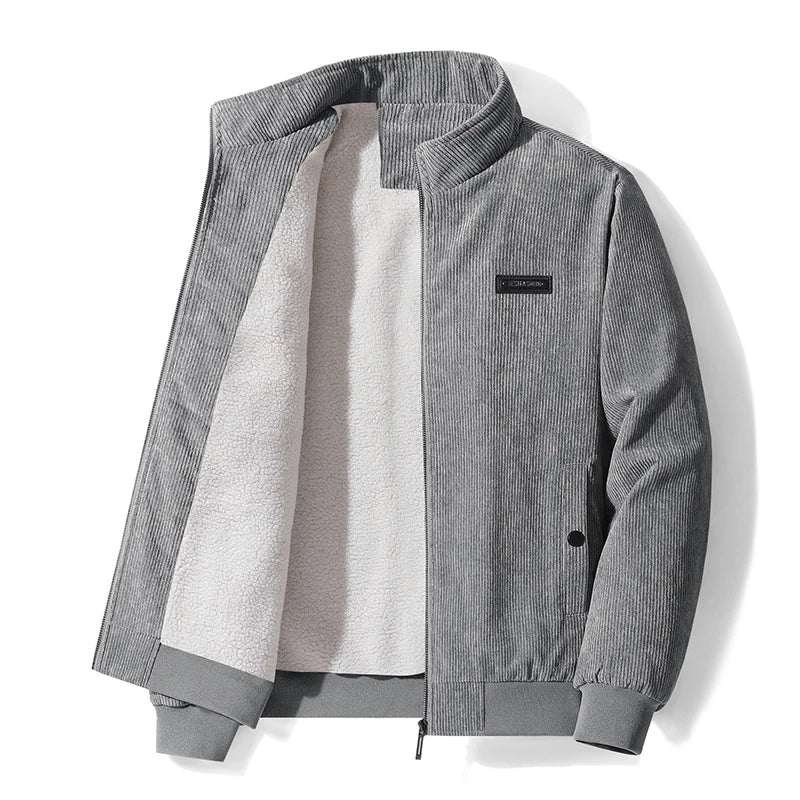 Corduroy Sherpa-Lined Bomber Jacket for Men - Gray