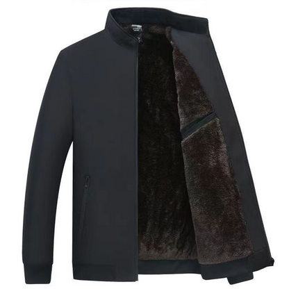 Fleece-Lined Zip-Up Bomber Jacket for Men - Black