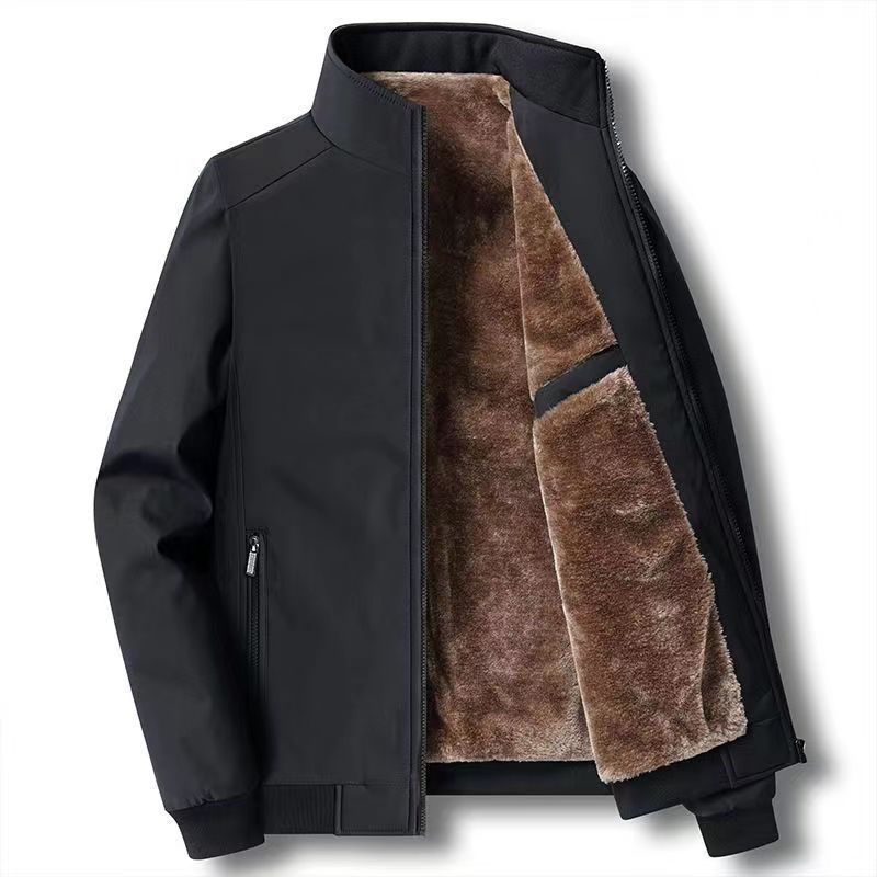 Fleece-Lined Zip-Up Bomber Jacket for Men - Blue