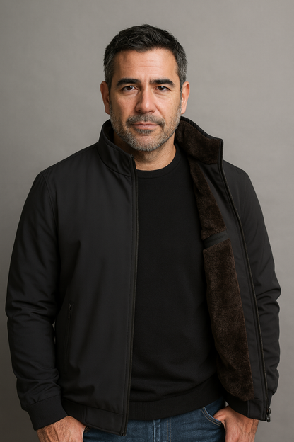 Fleece-Lined Zip-Up Bomber Jacket for Men