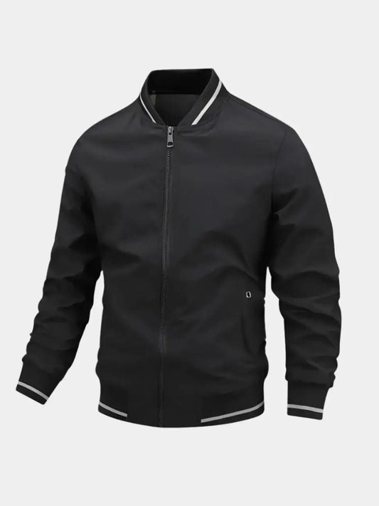 Bomber Jacket with Striped Trim for Men - Black