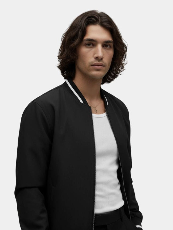 Bomber Jacket with Striped Trim for Men
