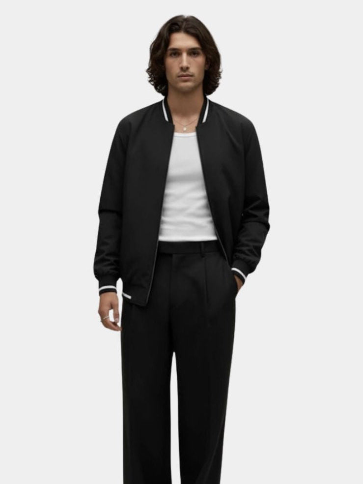 Bomber Jacket with Striped Trim for Men