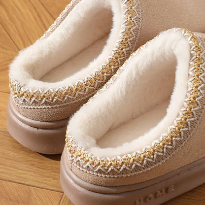 Faux Suede Platform Slippers with Fleece Lining for Women