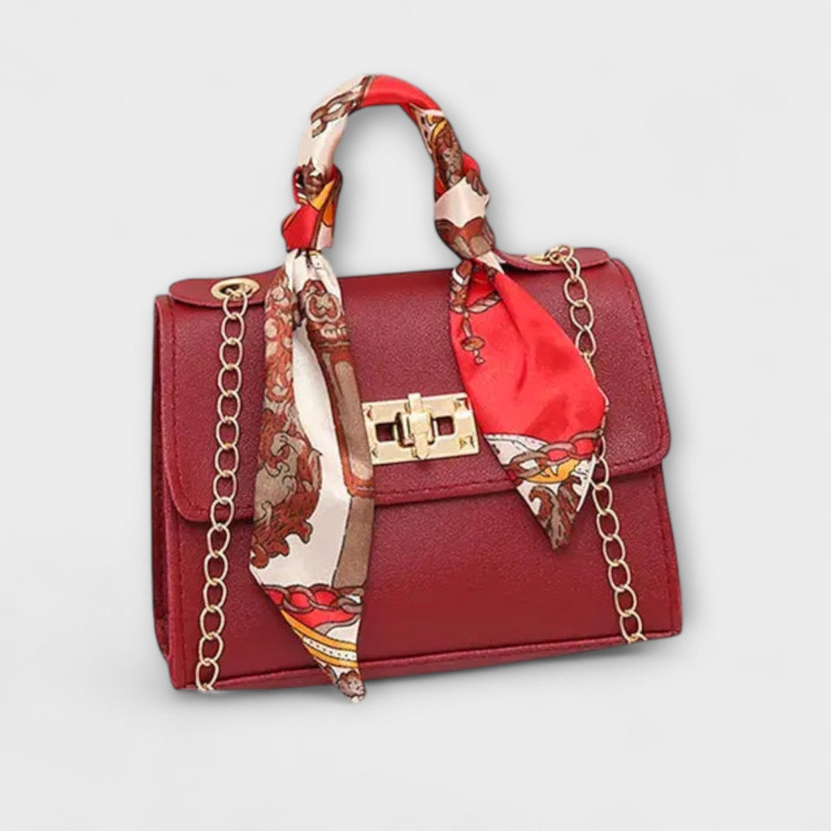 Crossbody Bag with Scarf for Women - Burgundy