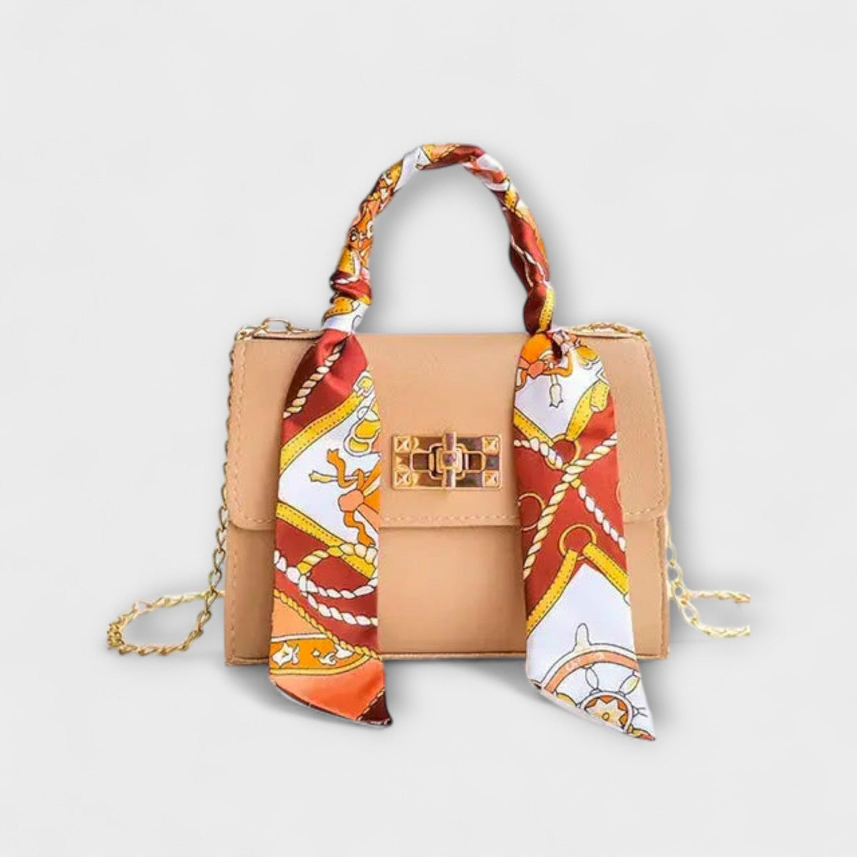 Crossbody Bag with Scarf for Women - Light Brown