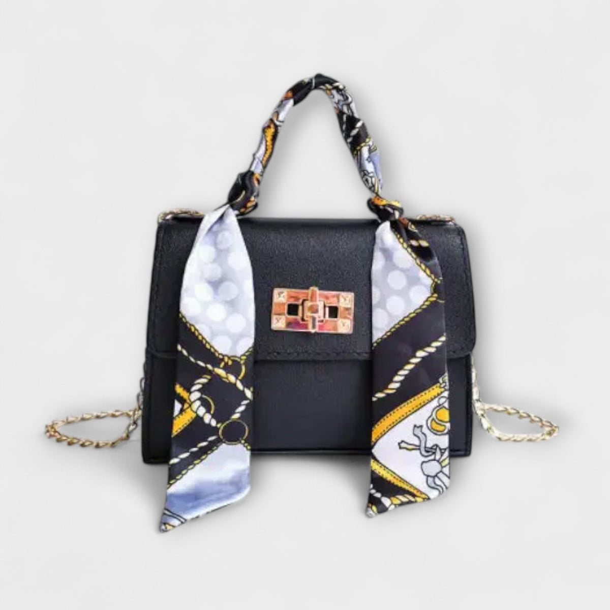 Crossbody Bag with Scarf for Women - Black Crocodile