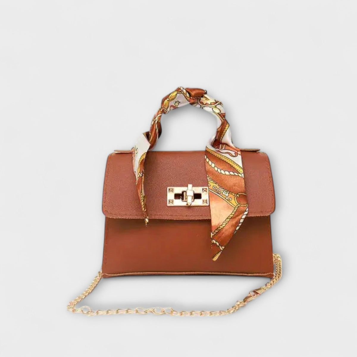 Crossbody Bag with Scarf for Women - Brown