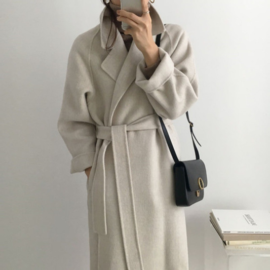 Wool Blend Belted Wrap Coat for Women