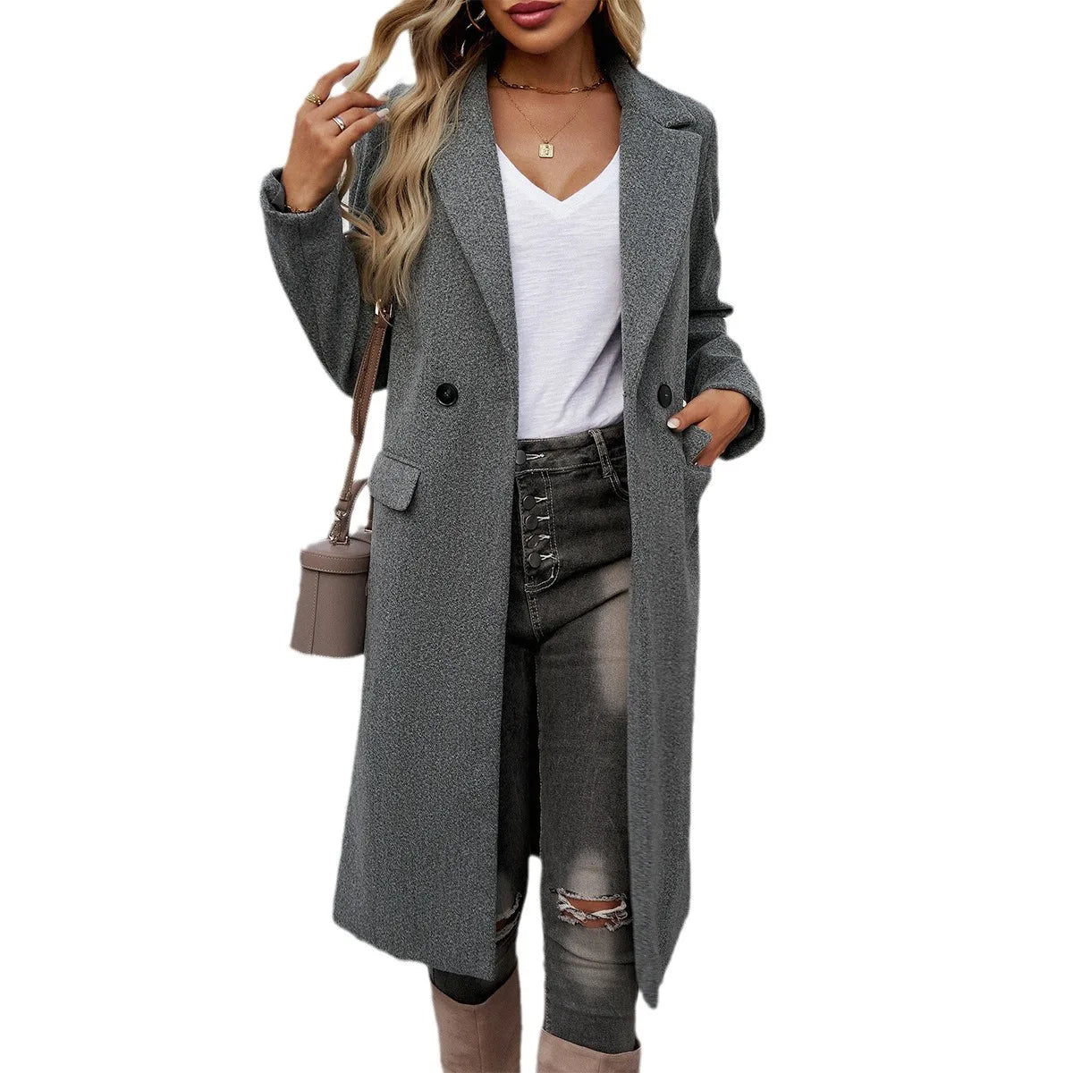 Oversized Fit-and-Flare Trench Coat for Women - Gray