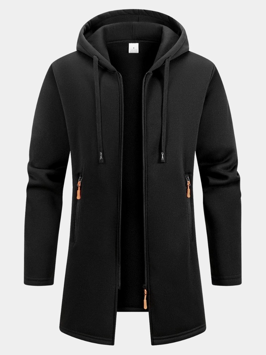 Zip-Up Hooded Long Coat for Men