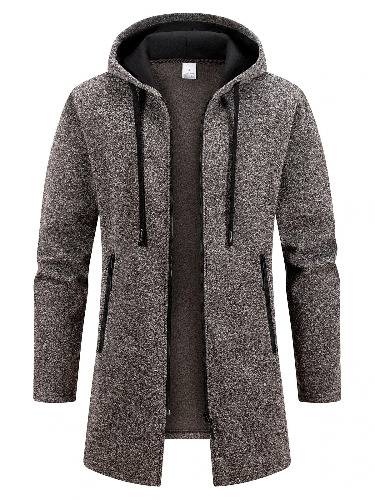 Zip-Up Hooded Long Coat for Men - Coffee