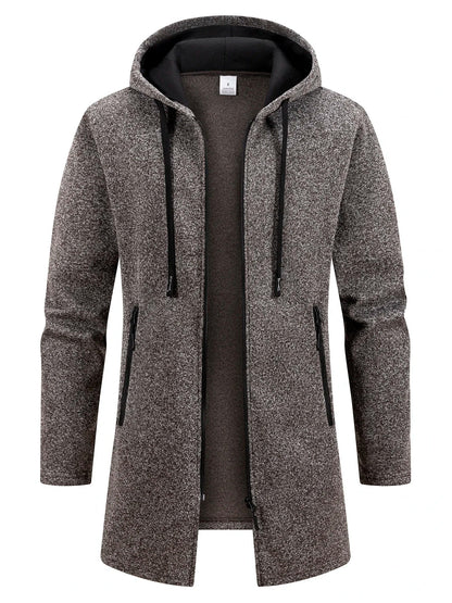 Zip-Up Hooded Long Coat for Men - Coffee