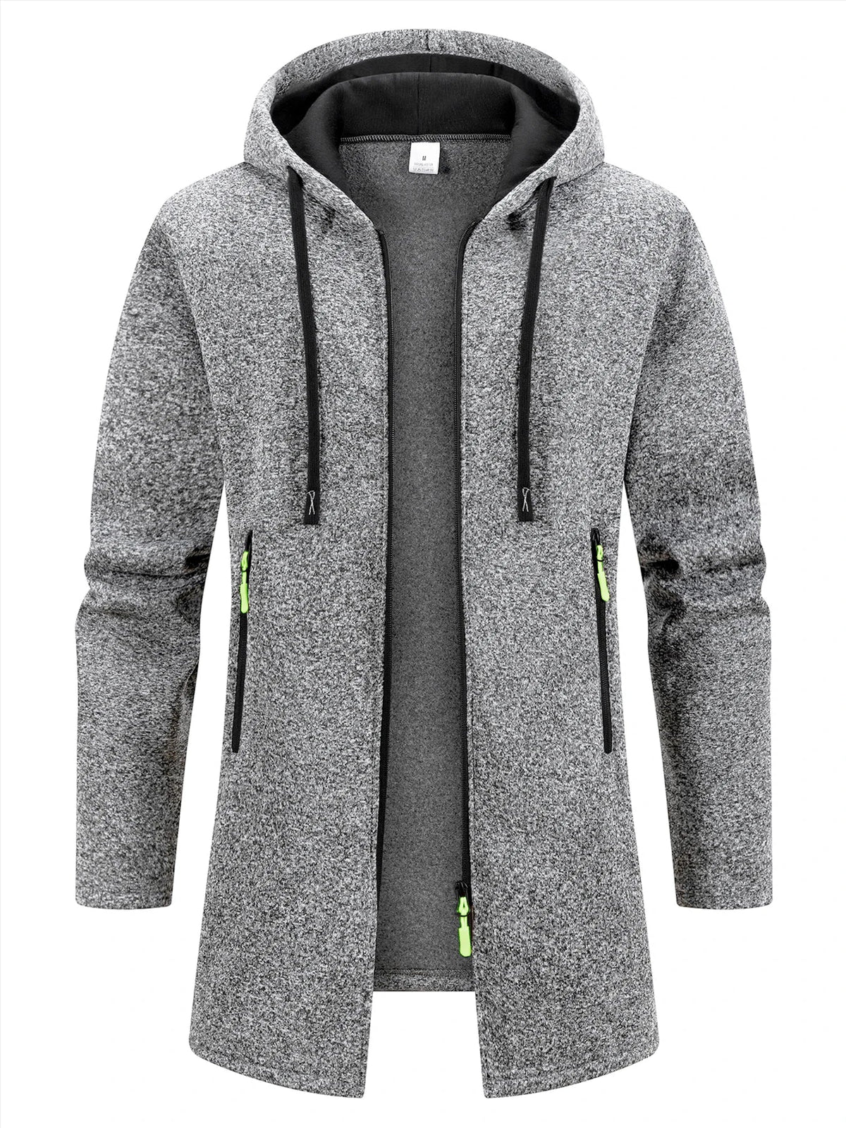 Zip-Up Hooded Long Coat for Men - Light Gray