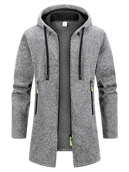 Zip-Up Hooded Long Coat for Men - Light Gray