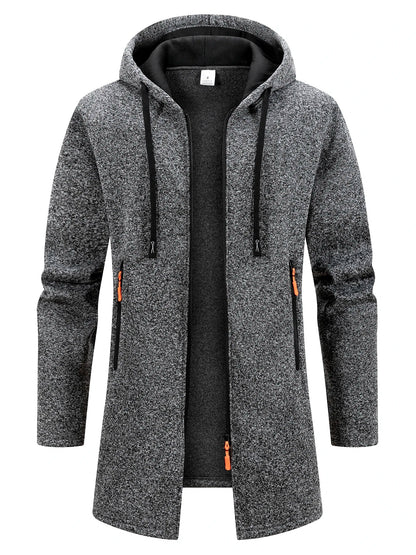 Zip-Up Hooded Long Coat for Men