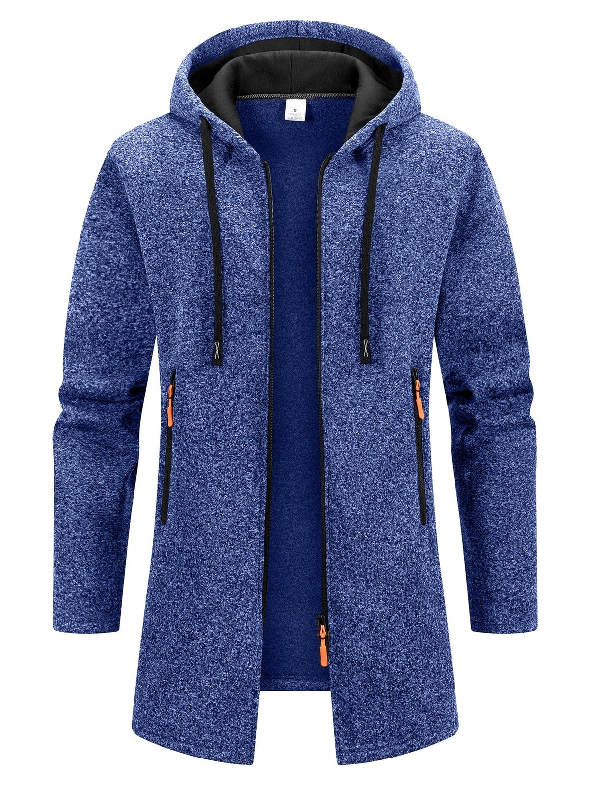 Zip-Up Hooded Long Coat for Men - Navy Blue