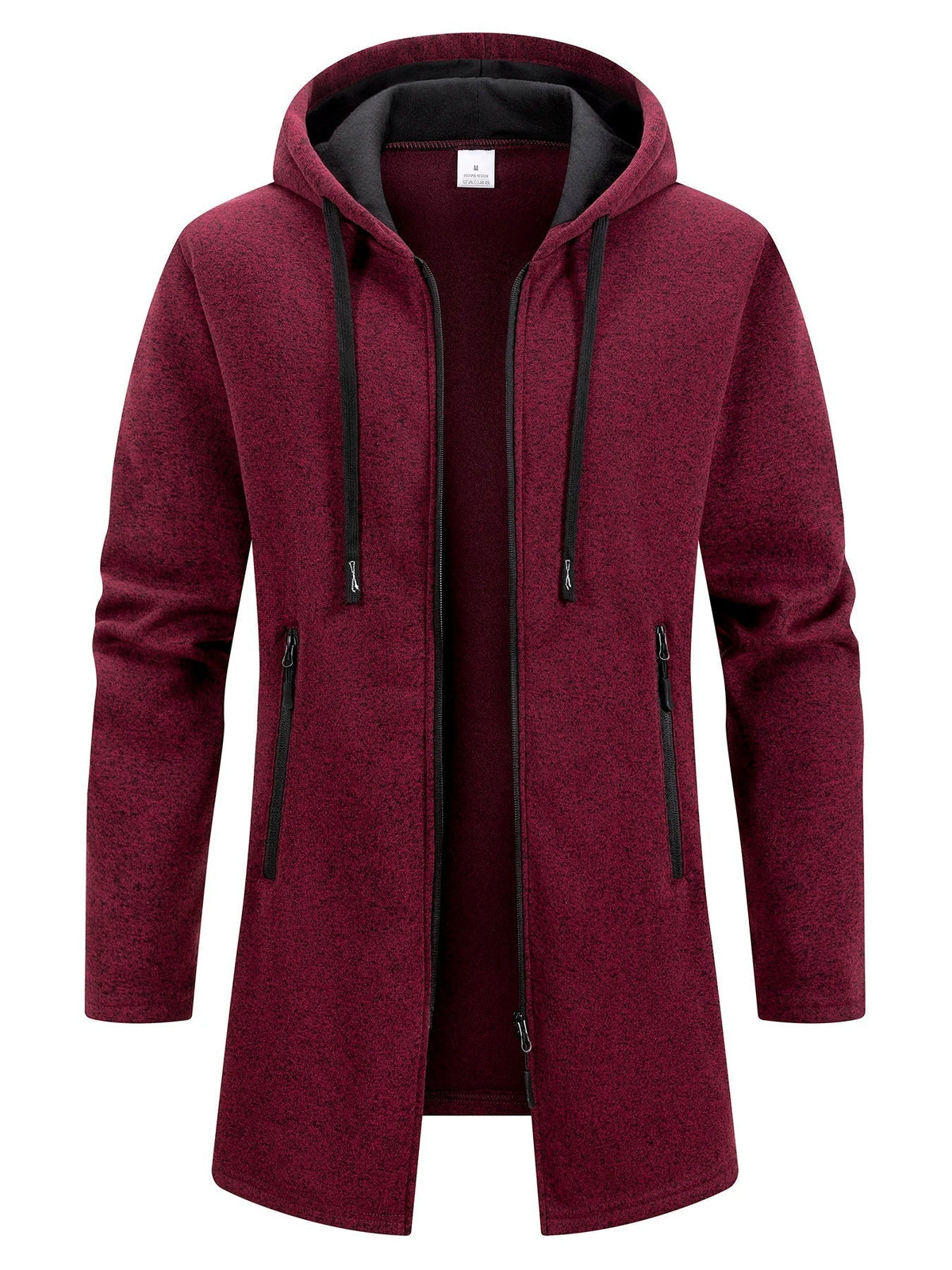 Zip-Up Hooded Long Coat for Men - Burgundy