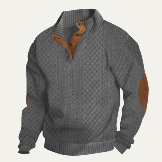 Quarter-Button Pullover Sweater for Men - Dark Gray