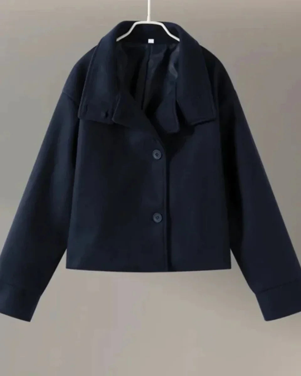 High-Neck Cropped Wool Coat for Women