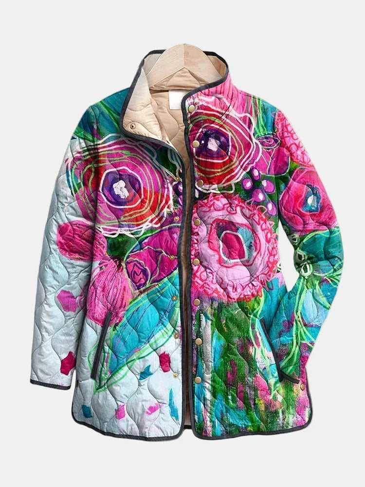 Quilted Floral Print Reversible Jacket for Women - Multicolour