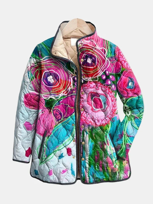 Quilted Floral Print Reversible Jacket for Women - Multicolour