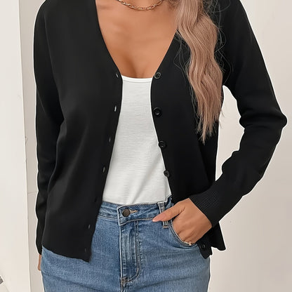 V-Neck Ribbed Everyday Cardigan - Black
