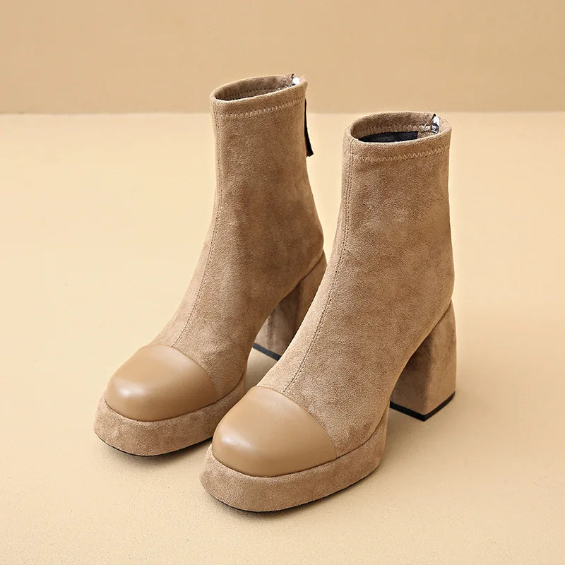 Black Suede Platform Ankle Boots for Women