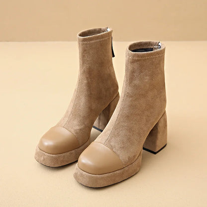 Black Suede Platform Ankle Boots for Women