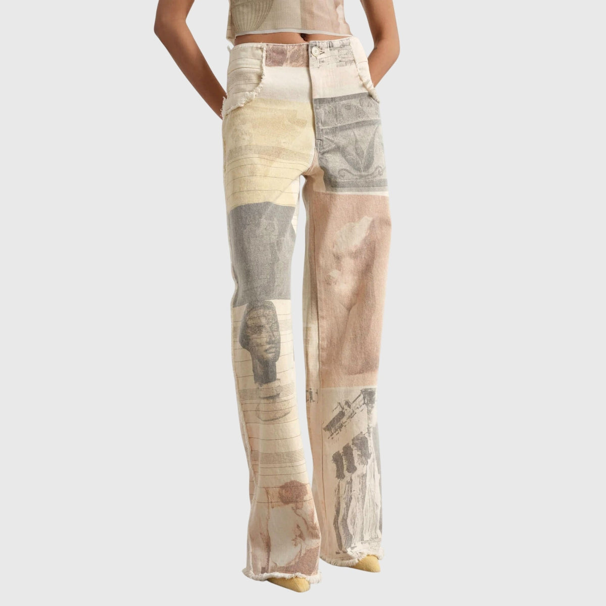 Beige Wide Jeans for Women - Beige