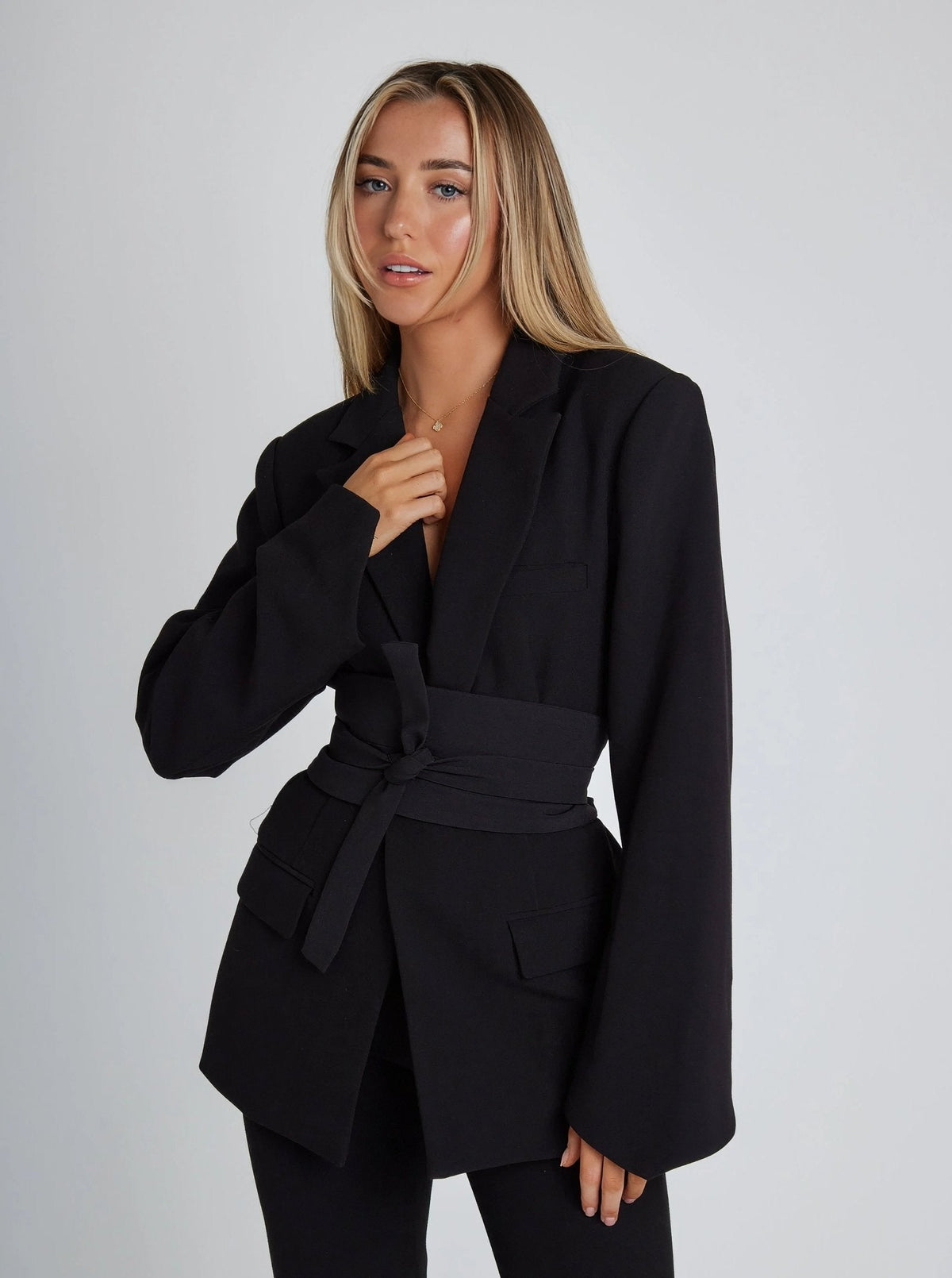 Belted Blazer for Women - Black