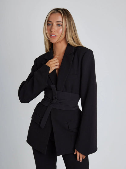 Belted Blazer for Women - Black