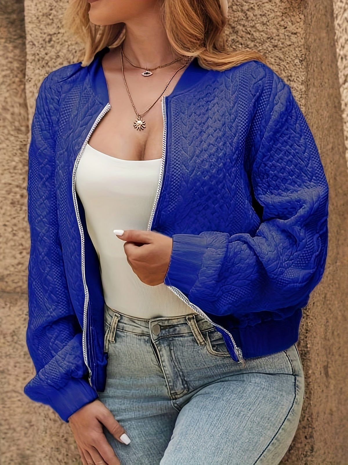 High-Neck Oversized Zip-Up Bomber Jacket for Women
