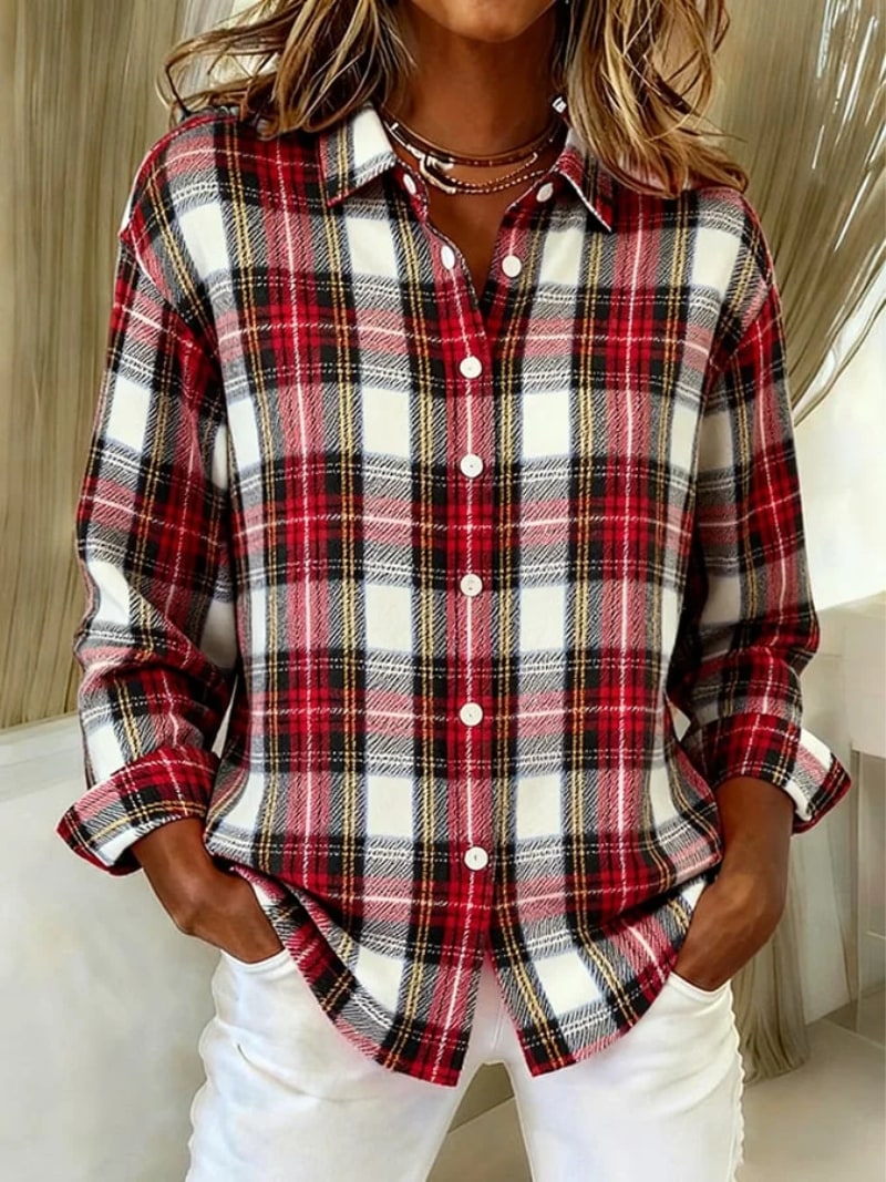 Blouse for Women - Red/ White