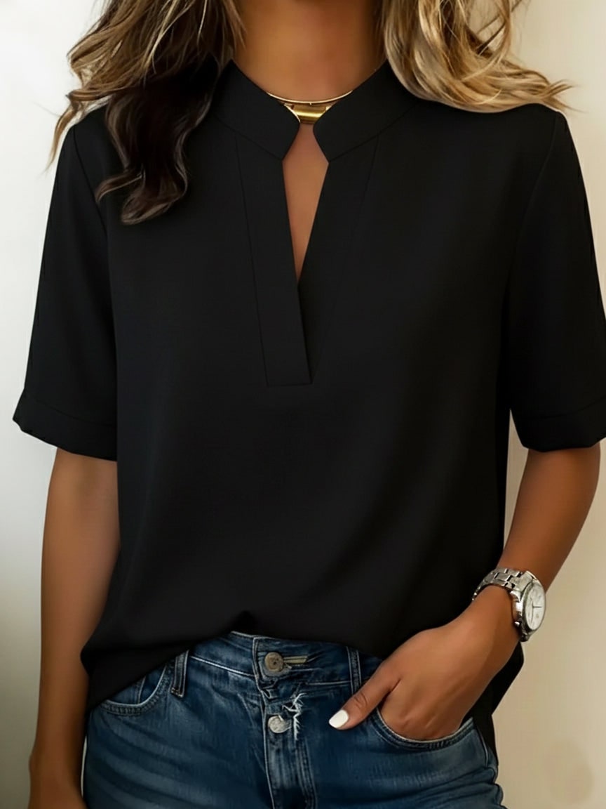 Blouse with V-Neck for Women - Black