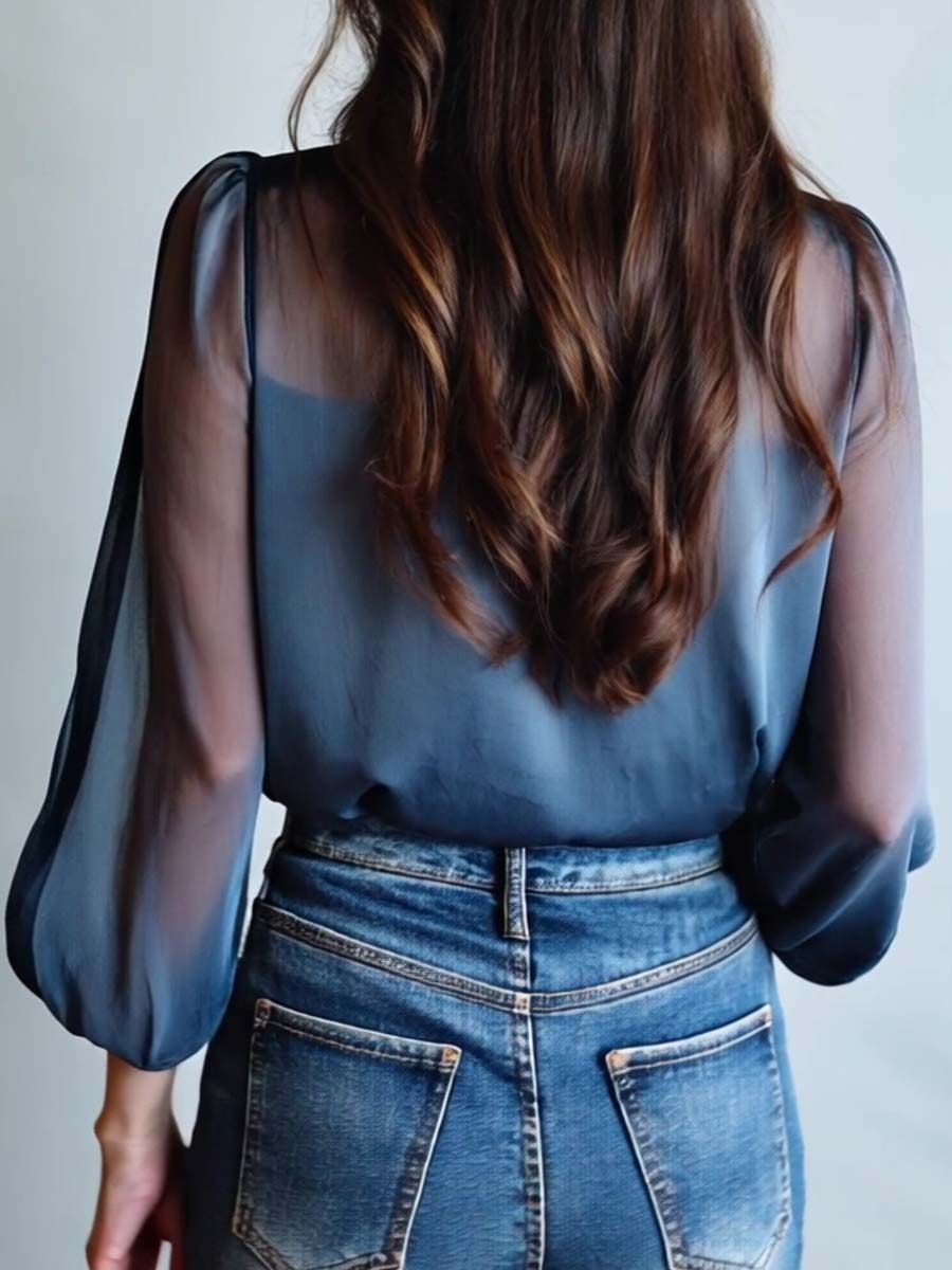 Blue Floral Boho Blouse for Women