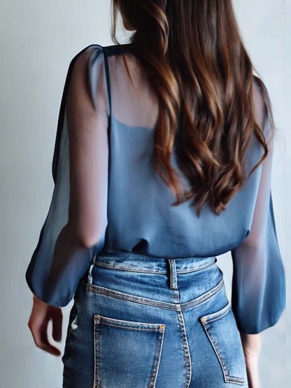 Blue Floral Boho Blouse for Women