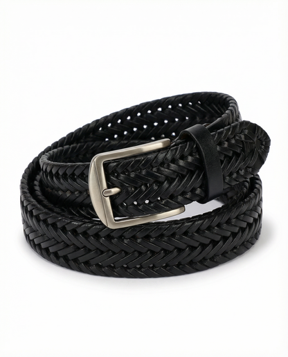 Braided Leather Belt - Black