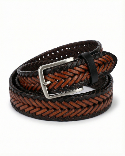 Braided Leather Belt - Brown / Dark Brown