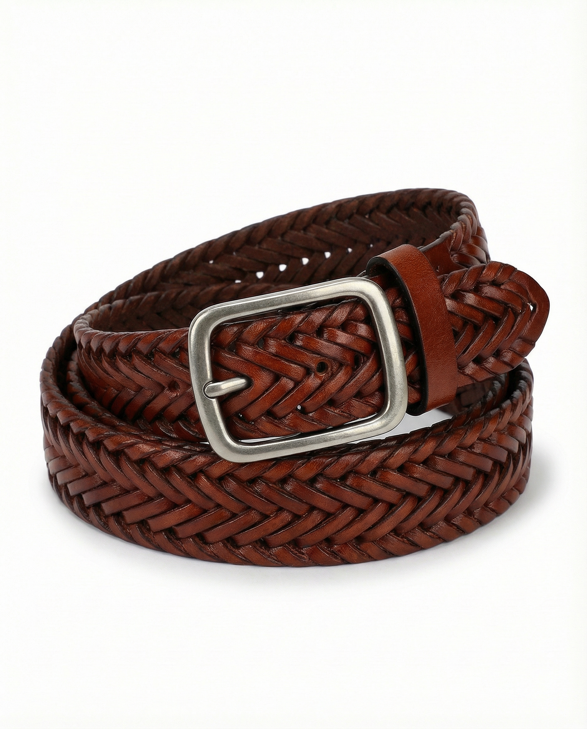 Braided Leather Belt - Brown
