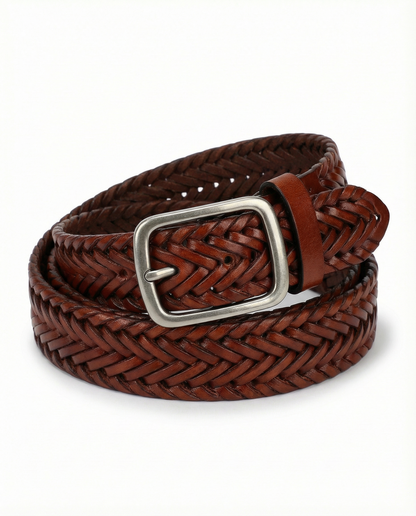 Braided Leather Belt - Brown