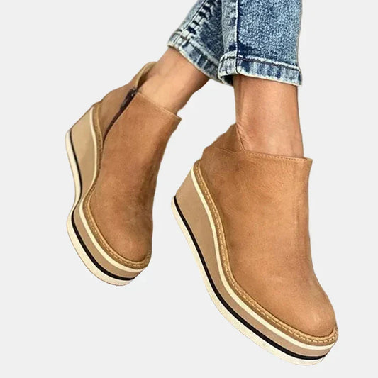 Platform Block-Heel Ankle Boots for Women - Beige