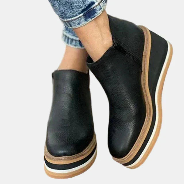 Platform Block-Heel Ankle Boots for Women - Black