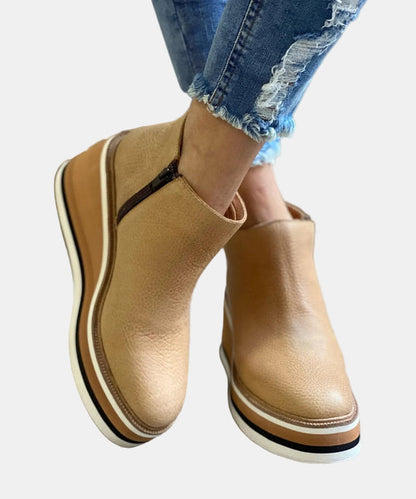 Platform Block-Heel Ankle Boots for Women - Khaki