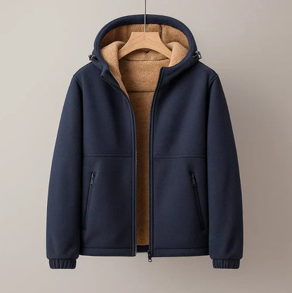 Fleece-Lined Hooded Zip-Up Jacket for Men - Navy Blue