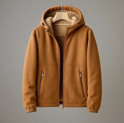Fleece-Lined Hooded Zip-Up Jacket for Men - Light Brown