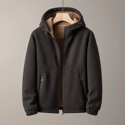 Fleece-Lined Hooded Zip-Up Jacket for Men - Black