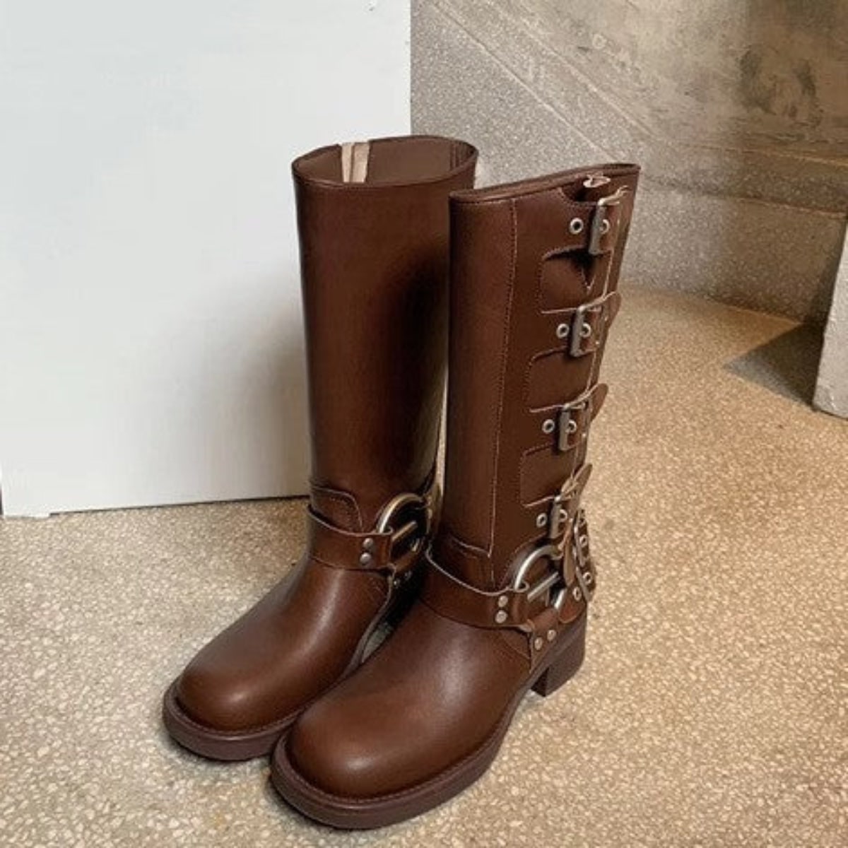 Buckle Moto Ankle Boots - Brown – Riding Boot